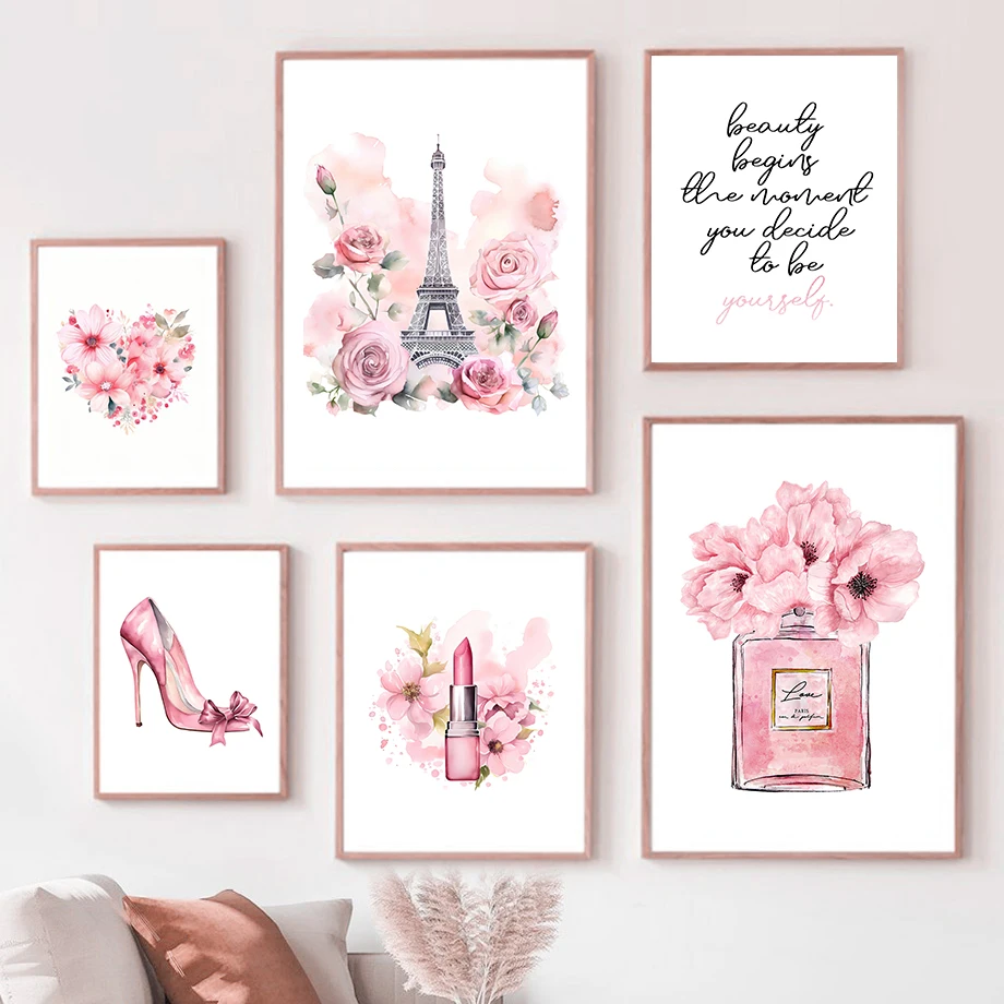 Perfume Fragrance House - Parijs Mode Art Poster Roze Eiffeltoren