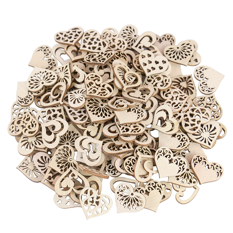Oud Wood Chip - 50/100 Stuks Uitgeholde Hart Patroon Kleine