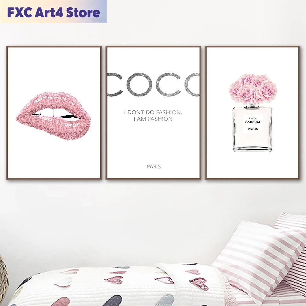 Perfume Fragrance House - Frameloze modebloem parfum roze lippen poster